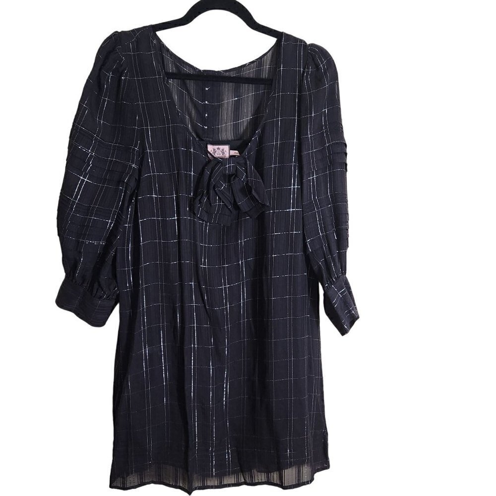 Juicy Couture Vintage Y2K Black Silver Metallic Silk Bow Dress Size 12